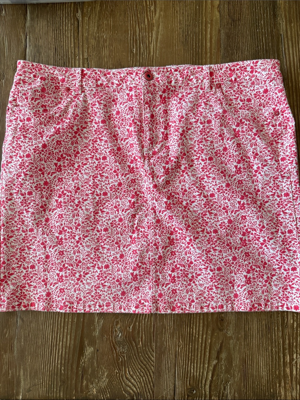 Jessica cotton denim Pink & White Floral Button-Front Mini Skirt